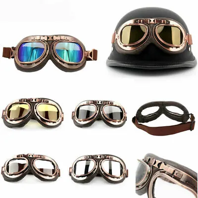 Retro Vintage Aviator Pilot Motorcycle Cruiser Scooter Biker Goggles For Harley • $12.88