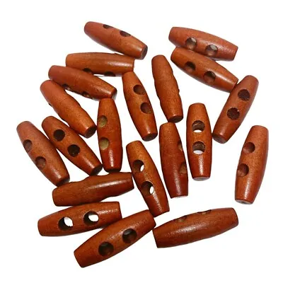 £3.29 • Buy 30 30mm Wooden Walnut Brown Toggle Buttons - Sew Duffle Coats Cushions Craft
