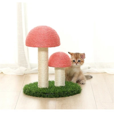 £22.91 • Buy Cat Scratching Post Double Mushrooms Cats Scratcher Sisal Rope Artificial Grass
