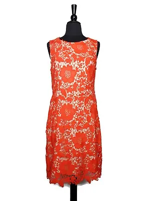 ECI New York Orange Lace Beige Lined Sleeveless Zip Sheath Dress Size 8 • $17.99