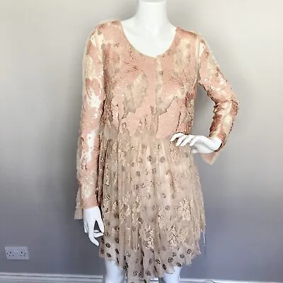 MEADHAM  KIRCHOFF For TOPSHOP Peach Embellished Layered Dress UK 8 VGC RP £250 • £110