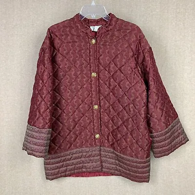Vintage Victorias Secret Womens Jacket L Red Quilted Puffer Jacket Paisley Relax • $49.58