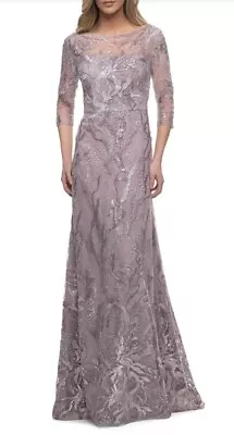 NWT La Femme Embellished Mesh Mother Of The Bride A Line Gown Dress Mauve Sz 14 • $169.99