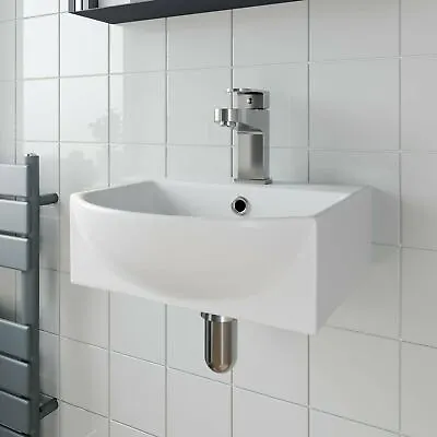 £49.99 • Buy Bathroom Wall Hung Basin Hand Wash Sink 1 Tap Hole White Gloss Cloakroom Modern
