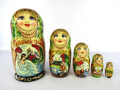 Matryoshka Nesting Dolls 7  5 Pc. Tsar Saltan Fairy Tale Hand Made Russian 358 • $86.44