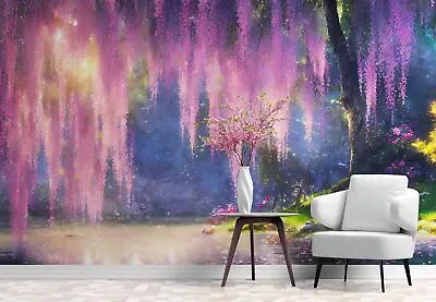 Enchanted Forest With Pink Cherry Blossom Tree Wall Mural. #6504 • $13.50