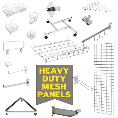 £12.74 • Buy New Grid Mesh Panel! Mesh Hook Arms Basket Accessory Gondola In Chrome/black