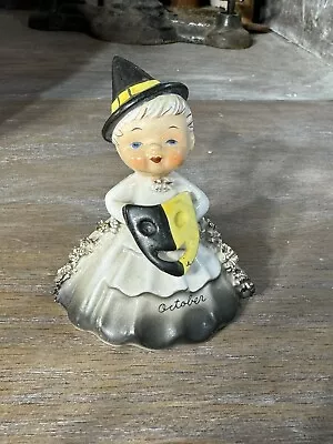 Vintage Napco October Angel Bell 1956 Figurine Halloween Witch Spaghetti Trim • $54