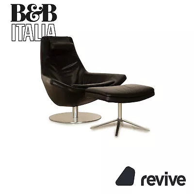 B&B Italia Metropolitan Leather Armchair Black Manual Function Incl. Stool • £2295.25