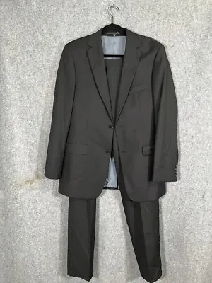 HUGO BOSS Suit Men 50 Regular Black Striped Super 100 Virgin Wool Two Piece • $50.05
