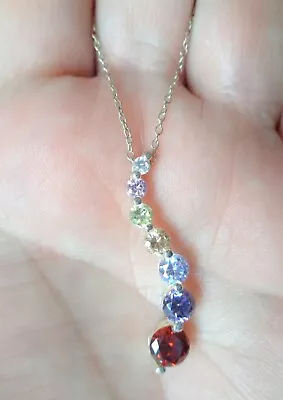 Sterling 925 Stamped Colorful Cubic Zirconia Pendant Necklace. • $9.99