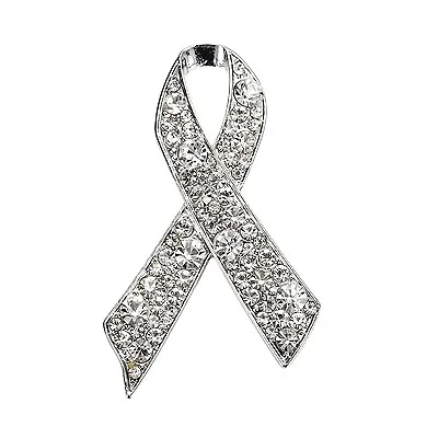 Women Silver White Rhinestones Breast Cancer Awareness Bow Pin Brooch BR411 • £6.69
