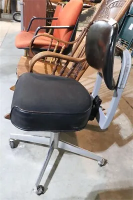 Vintage INDUSTRIAL OFFICE SWIVEL CHAIR Desk Tanker Mid Century Vinyl Rolling 60s • $175