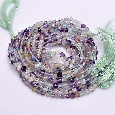 100% Natural Multi Fluorite Gemstone Round Faceted Beads 3X3mm Strand 13  AB-247 • $6.19