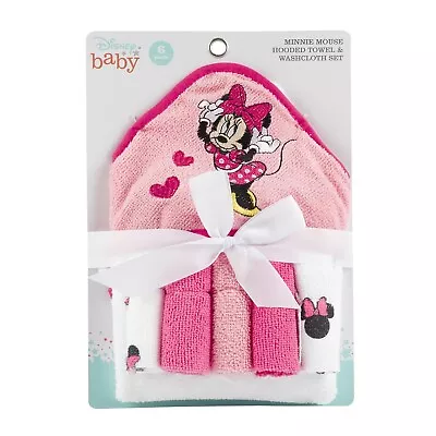 Disney Baby Minnie Mouse Hooded Towel With 5 Piece Washcloth Set • $15.49