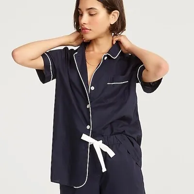 JCrew End On End Short Sleeve Pajama Shirt Navy Small  • $15.99