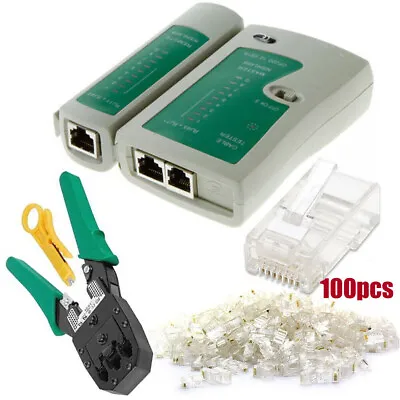 Network LAN Kit Cat5e Cat6 RJ11 RJ45 Cable Tester Cutter Crimper Crimping Tool • £11.79