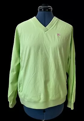 Vintage Lilly Pulitzer Lime Green V Neck Pink Palm Logo Pullvoer Windbreaker M • $29.99