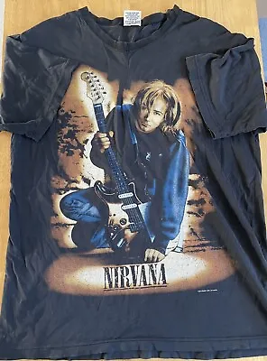 Vintage 1997 Rare Nirvana Kurt Cobain Memorial Guitar Grunge Bootleg T-Shirt • $90