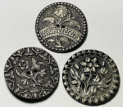 Antique Vintage Lot Of Pewter Metal Picture Buttons Flowers Plant Life • $0.99
