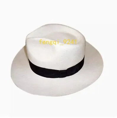 Smooth Criminal Michael Jackson White Men's Wool Fedora Hat Cosplay Props Cap • $35.05