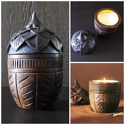 New Anthropologie Leather & Leaves Large Hand Carved Wooden Acorn Candle • $69