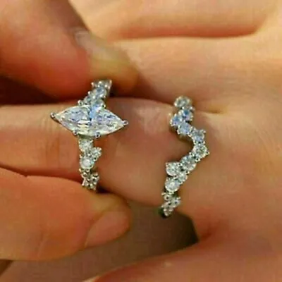 2CT Marquise Lab-Created Diamond Bridal Engagement Wedding Ring Set 925 Silver • $107.24