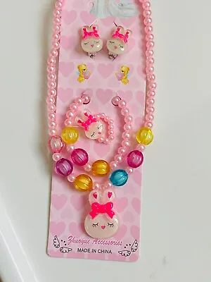 $9.99 • Buy Bunny Necklace Bracelet Set Chunky Jewelry Toddlers Little Kids Birthday Gift