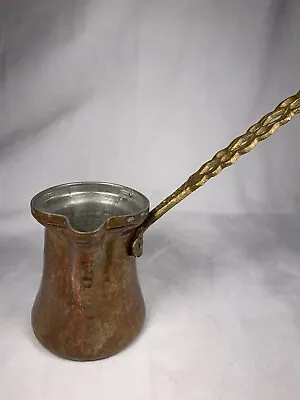 Vintage Turkish Hammered Copper Coffee Pot With Ornate Handle • $24