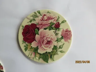 Mosaic Tiles Round PINK Burgundy Roses Garden Party Chic Fired Ceramic OL06 • $8.99