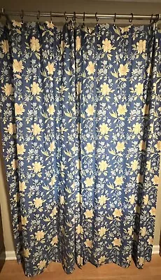 2-Vtg Laura Ashley~Emillie Blue Yellow Floral Curtain Panel Drape Lined 41 X84  • $50