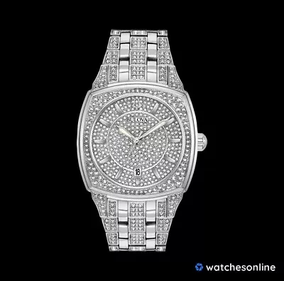 New Bulova Men's Quartz Swarovski Crystal Accents Silver-Tone 40mm Watch 96B296 • $300