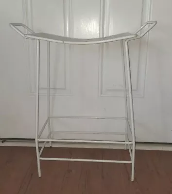 Vintage Wrought Cast Iron Plant Stand Curved White Mesh Wire Chair Seat MCM • $55