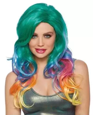 Teal Green & Rainbow Colored Wig Long & Wavy Women's Sexy Synthetic Costume Hair • $40.99