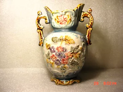Vintage Handled Floral 2-Sided Majolica Bud Vase BEAUTIFUL COLORS 5.5 Inches • $25