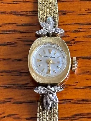 Nice Vintage Ladies Hamilton 14K Gold Diamond Watch 17 Jewels Mechanical Windup • $160