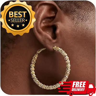 Earrings 14k Gold Hoop Earrings For WomenLarge Thick Gold Chunky Hoop • $49.95