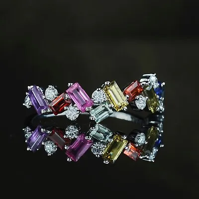 Kaleidoscope Vivid Multi-Color 'Firesnap' Sapphire/Diamond Ring • $1250