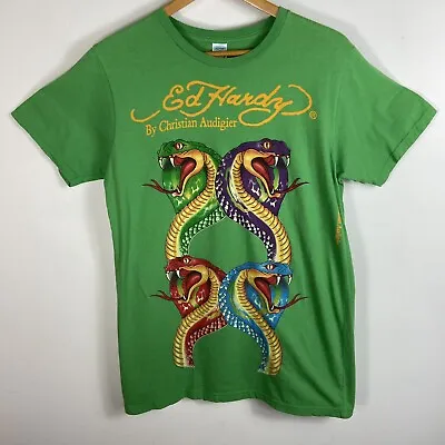 Ed Hardy Viper T-Shirt Sz M Graphic Print Tattoo Green Y2K Christian Audigier • $39.99