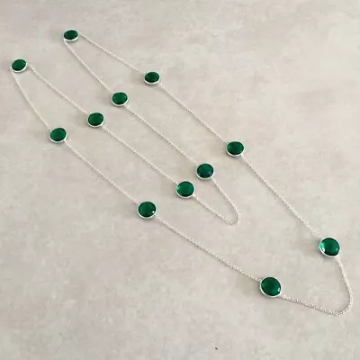 Natural Green Emerald Quartz 925 Sterling Silver Long Chain Necklace 36  Mala • $29.99