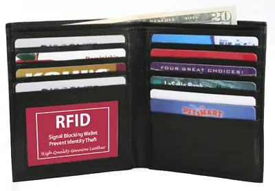 Rfid Blocking Black Mens Skin Leather Bifold Hipster Tall Wallet 10 Card Holder • $15.20