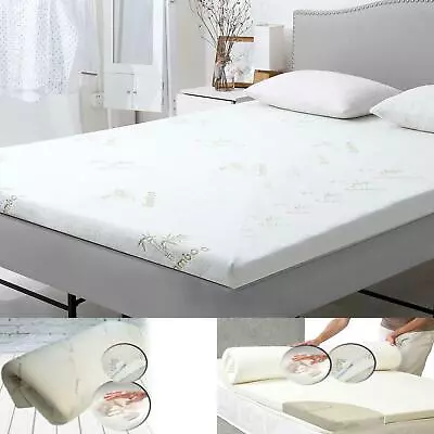 Quality Bamboo Real Memory Foam Bed Mattress Topper Soft 2-4 Cm Thick Soft Pad • £39.99