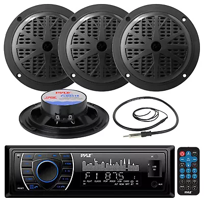 4 Pyle Black 5.25  Marine SpeakersAntennaPyle Black USB AM FM AUX Marine Radio • $86.49