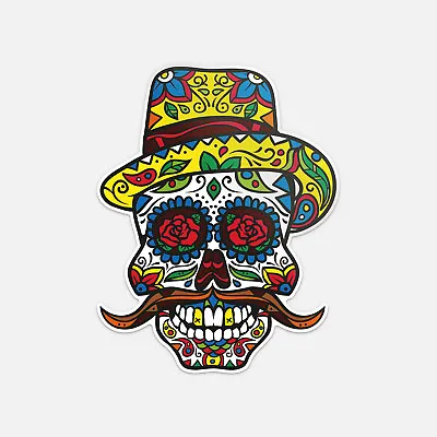 Day Of The Dead Hipster Sugar Mustache Skull Vinyl Sticker Decal • $2.75
