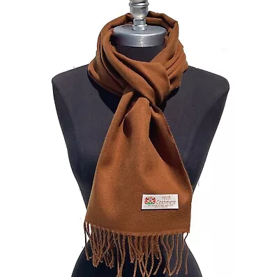 Men's 100% CASHMERE SCARF SOLID Coffee Brown Made In England WINTER Wool Wrap • $10.50