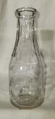 Rare Embosed Milk Bottle Quart Green Meadow Dairy Watertown Mass Ma • $45