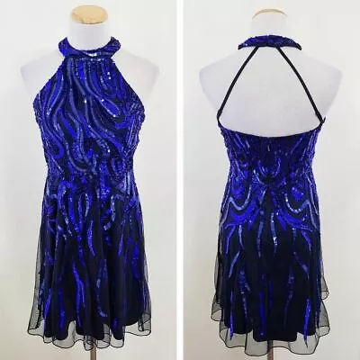 Ashley Lauren Blue Sequin Formal Dress Junior Pagent Competition Halter Size 14 • £125.47