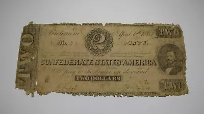 $2 1863 Richmond Virginia VA Confederate Currency Bank Note Bill RARE T61 • $56.99