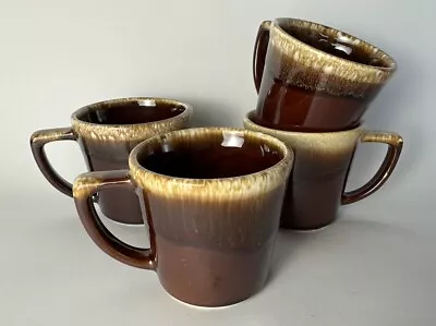 Vintage McCoy Pottery Brown Drip Glaze Set Of 4 Coffee Mugs  D  Style Handles • $35