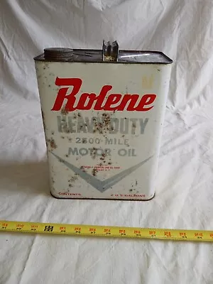 Vintage Metal 2 Gallon Can Of ROLENE HEAVY DUTY 2500 MILE MOTOR OIL - EMPTY. • $39.99